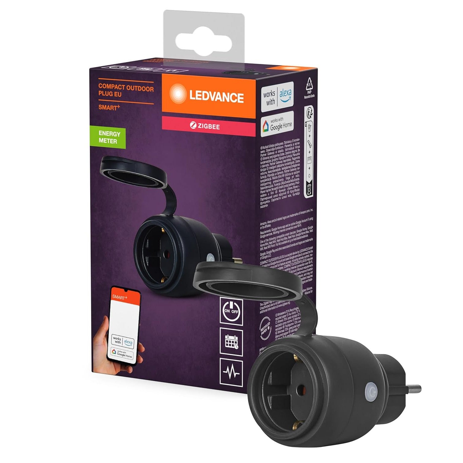 Smart Outdoor Plug with Energy Monitoring, ZigBee Control for Alexa & Google Home